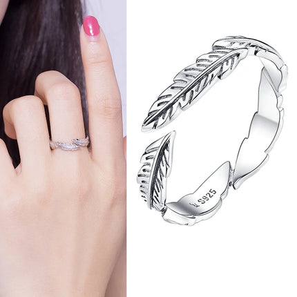 WOSTU Real 925 Sterling Silver Open Ring Finger Adjustable Size Wedding Rings For Women Engagement Fashion Silver Jewelry Gift