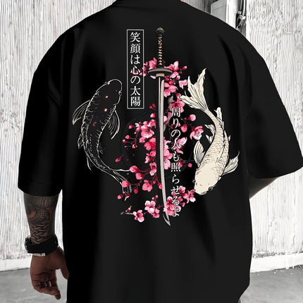 Japanese Cherry Blossom Print 100% Cotton Men Woment T-shirt Summer Autumn Daily Outdoor Sports Casual Loose Street Short-sleeve