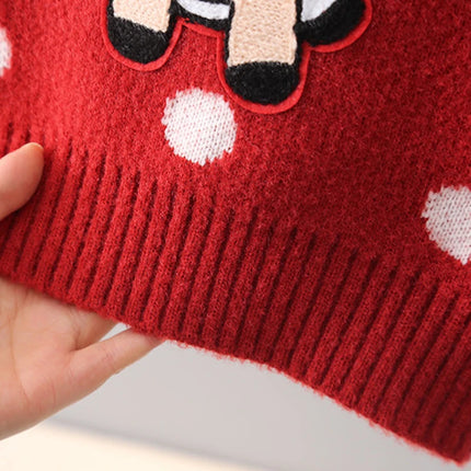 Chinese Style Element New Year Red Sweaters for Kids Girl Princess Festive Children Knitting Outertwear Flocking Clothes IY12192