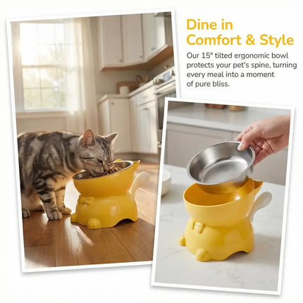 Cat Bowl Creative Inclined Kitten Puppy Food Feeding Bowls, Cat Bowls Tilted Neck Guard Cat Food Bowl Neck Protection Design
