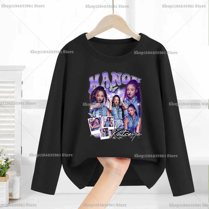 Katseye Child Long-Sleeved T-shirt Sweet Fashion Girl Shirts Spring Leisure Cotton Kid Tee Trendy Cool Clothes Top Birthday Gift