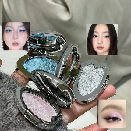 Pearlescent Blue Metallic Eyeshadow Palette Punk Smoky Purple Mashed Potato Waterproof Shimmer Glitter Heart-shaped Eye Shadow