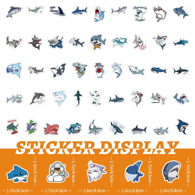 100Pcs Cute Cartoon Shark Ocean Sticker Set - Waterproof Decor for Luggage & Phones AnimeWorlds Store