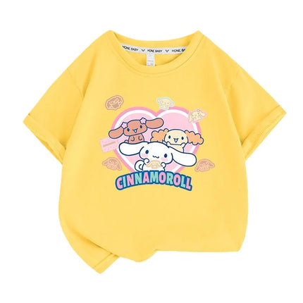 Sanrio Summer Baby Girls 100% Cotton Clothes Kid Children Boys Cinnamoroll Printed T-shirts Cartoon Short Sleeve Top Outfits