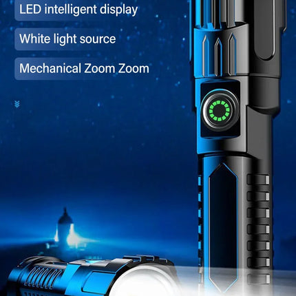 Super Bright LED Flashlight USB Rechargeable Torch with Built-in Battery Telescopic Zoom Lantern for Outdoor Hiking Fishing