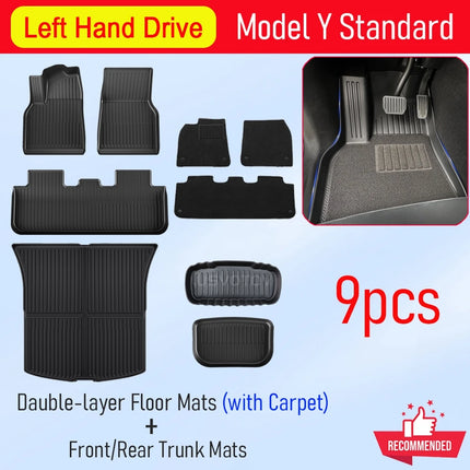 Floor Mats for Tesla Model Y Standard  2026 2025 Trunk Mat Cargo Liner Frunk Backrest Mats Accessories (Standard Models Only)