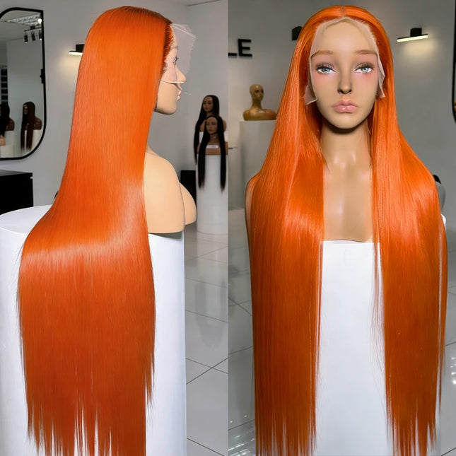 Orange Colored Bone Straight Orange Ginger Lace Front Wigs 100% Human Hair 13X4 HD 13x6 Lace Frontal Wigs For Women Pre Plucked