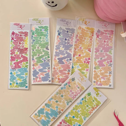 MINKYS New Arrival 3pcs 6pcs Kawaii Bear Ribbon Laser Bling Stickers DIY Scrapbook Stickers Confetti Decoration DIY Photo Frame