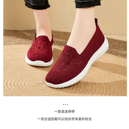 Women's Fashion Vulcanised Trainers 2025 Round Toe Breathable Flower Mesh Casual Flat Slip-On Women's Casual Vulcanised Shoes