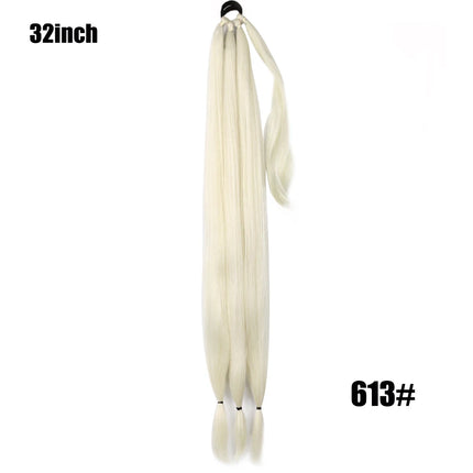Boxing Braids Ponytail Extensions Synthetic Wrap Around Ponytail With Rubber Band Hair Ring DIY 26 Inch Ombre Black Brown Grey