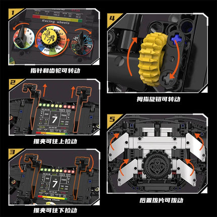 Mechanical Steering Wheel Building Blocks Set Formula Racing Sports Ca Desktop Ornament DIY Toy Holiday Gift Creative Home Decor