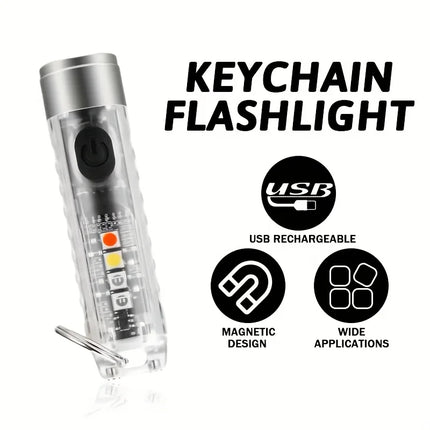 Portable Mini Keychain Flashlight Rechargeable Waterproof Torch Lamp with Magnet Multifunction Warning Camping Flashlight