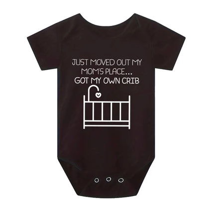 "Just Moved Out My Moms Place Got My Own Crib" Funny Letter Printed Newborn Rompers Infant Bodysuit Summer for 0-24M