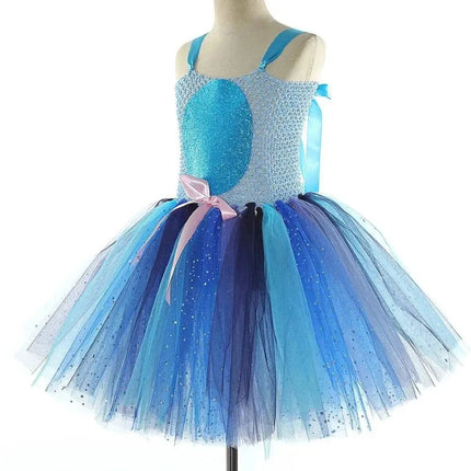 Sparkly Blue Monster Stich Costumes for Baby Girls Alien Cartoon Animal Fancy Tutu Dress Kids Halloween Outfit with Ears Hairbow