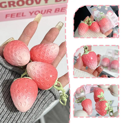 Keychain Strawberry Warm Change Lip Balm Moisturizing Anti-dry Nourishing Fruit Lipstick Pink Colored Lip Tint Makeup Lips Care