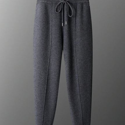 Autumn and Winter Thickened High Waisted 100% Merino Wool Men's Pants Small Leg Pants Casual Business Knitted Sweatpants Warm