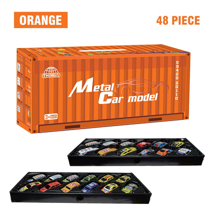 48 Pieces Mini Car Set Inertia Pull Back Cars for Boys Plastic Vehicle Model with Container Collection Simulation Toy Birthday