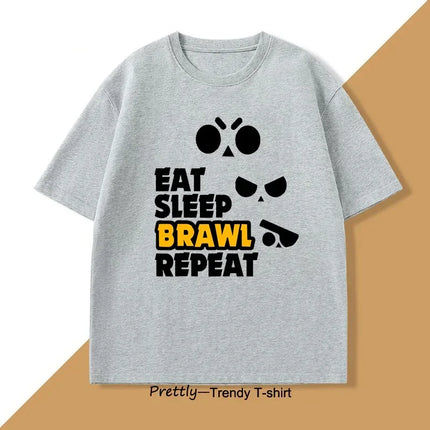 Eat Sleep Brawl Repeat T Shirt for Men Women Gamer Mobile Game Brawl Printed T-shirt Casual Short Sleeve Women's Clothing