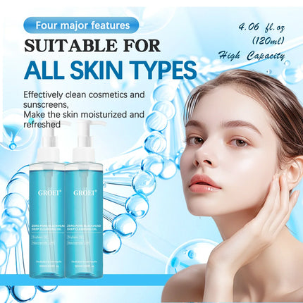 GROEI Cleansing Oil, Gentle Deep Cleansing, 3-in-1 for Eyes/Lips/Face, Skin-Nourishing Non-Comedogenic
