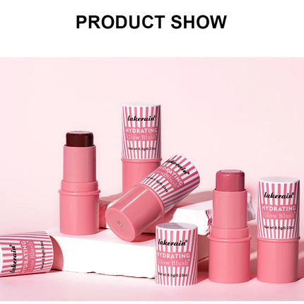 Lakerain Hydrating Glow Blush Waterproof Non-sticky Natural Saturated Blush Stick Long-lasting Moisture Brightening Jelly Blush
