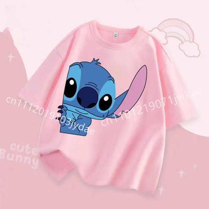 2026 Fashion Casual Round Neck T-Shirt for Boys and Girls Daily Tops Stitch Kids T Shirt Cute Cartoon Print Short-Sleeved