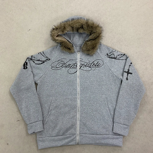 European and American High Street Loose Letter Printed Zipper Hoodie Hoodie