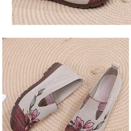 Women's Summer 2025 Breathable Soft-Soled Non-Slip Leisure Mesh Embroidered Flats