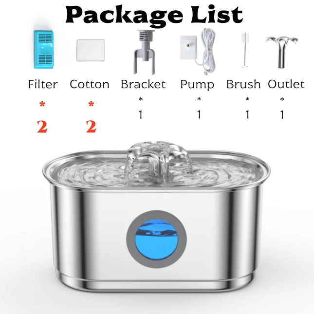Cat Water Fountain 3.2L Stainless Steel Water Dispenser Ultra-Quiet Dog Automatic Drinking Multi-stage Filter Gifts for Pets