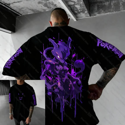 2026 Summer Pokemon Starter Ink Wash Double Sided Print T-Shirt, 100% Cotton Loose Casual Oversized Tee for Adults & Kids Y2k