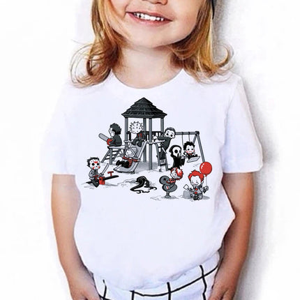 Kids Chucky Children Satan Halloween Horror Ghost Tee Manga Y2K Designer T Shirt Funny Anime Clothes Kid Girl Boy Tops Tees