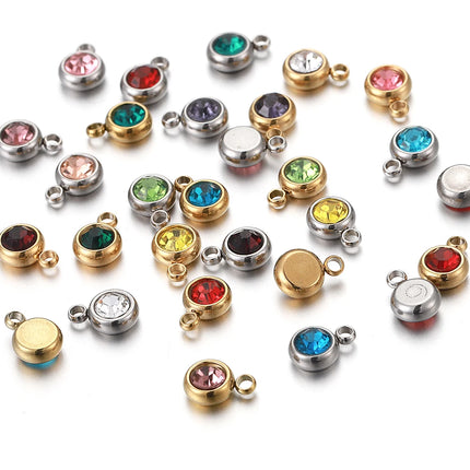 20pcs/lot 6mm Crystal Stainless Steel Rhinestone Charms Birthstone Pendants for Jewelry Making DIY Necklace Bracelet Accessories