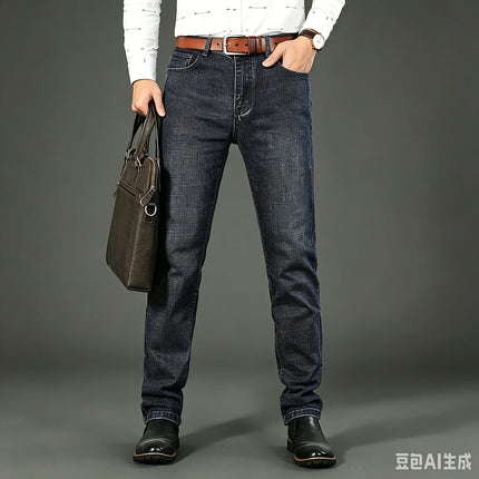 2026 Brand Straight Stretch Classic Blue Black New Business Men's Jeans Casual Work Denim Trousers Male Brand Clothing