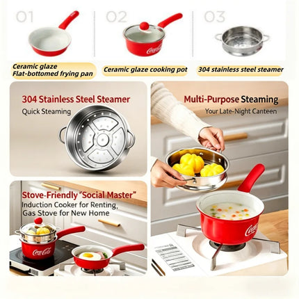 Coca Cola 304 Stainless Steel Steamer,flat bottomed non stick pan, steak, fried egg, waffle, cooking essentials Home Cooking