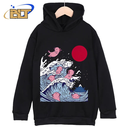 Axolotl Printed Kidswear Classic Sportswear For Boys and Girls New Hoodie for Kids in Black