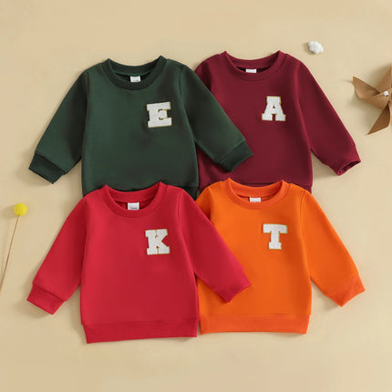 Spring Autumn Toddler Kids Baby Girls Boys Sweatshirts Letter Embroidery Round Neck Long Sleeve Casual Pullover Tops