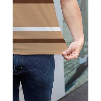 Men's casual striped checkered golf shirt, short-sleeved polo shirt for spring, summer, autumn and winter
