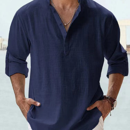 New Cotton Linen Shirts for Men Casual Shirts Lightweight Long Sleeve Henley Beach Shirts Hawaiian T Shirts for Men