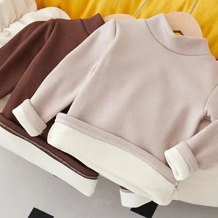 Children's Long Sleeve T-shirt Half High Collar Solid Color Versatile Stylish Top For Autumn/winter Suitable For Boys Girls