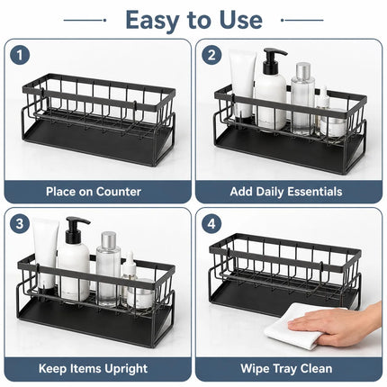 Metal Kitchen Sink Organizer Heavy Duty Caddy Countertop Sponge Holder with Drain Tray for Dish Soap and Scrubber Storage
