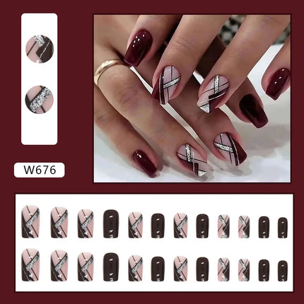 Fresh Flower 24 Pcs Press on Nails Pink Nail polish Glossy Artificial Finger Manicure Reusable False Nails for Women