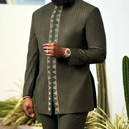 African Traditional Man Outfit Men 2PCS Suits Long-sleeved Round Neck Male Sets Shirt Top Pant Ethnic Style Casual Wear clothing