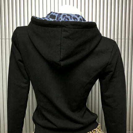 European And American Style Trend Simple Versatile Millennium Style Letter Print Blue Leopard Print Brim Zipper Hoodie Jacket
