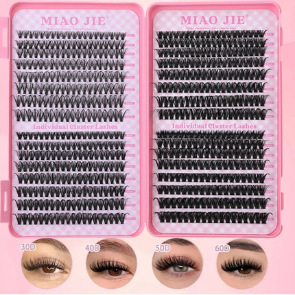 MIAOJIE 640Pcs Eyelash Extension 304050D60D80D100D Lash Clusters D Curl 9-16mm Individual Lashes DIY Makeup False Eyelashes
