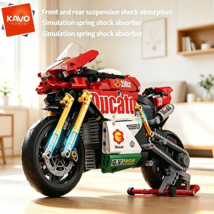 KAVOWORLD 1:10 Scale Racing Motorcycle Building Block Set Superbike Construction Toy Simulation Suspension Chain Drive Detailed Replica Bricks Kit Collectible Model Home Decor Gift for Adults Teens Motorcycle Enthusiasts Chri