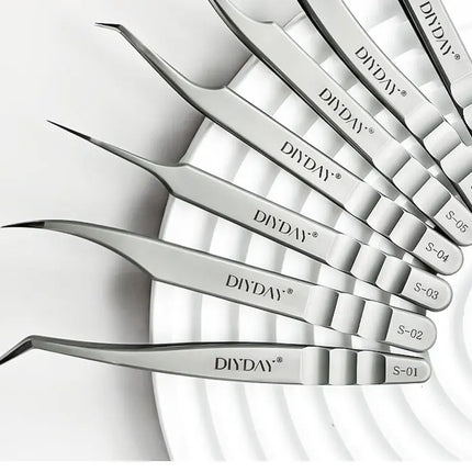 DIYDAY Eyelash Extension Tweezers Stainless Steel Eyebrow Precision Tweezers Fiber Tip Volume Isolation Lashes Extension Tweezer