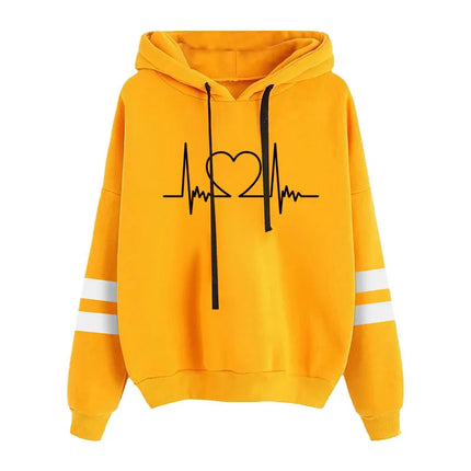 Fashion Heartbeat Printed Women Hoodies Lightweight Large Size Loose Pullover Female Solid Color Drawstring Hooded Sweatshirts