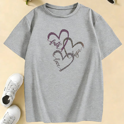 Leopard Print with Love Heart T-Shirts Kids Children's T-shirt Boys Girls Summer Spring Casual Top Tee Shirt