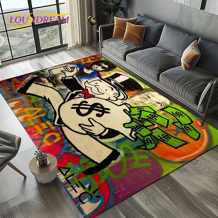 3D Rich Man Game Monopoly Dollar Cartoon Carpet Rug for Living Room Bedroom Home Sofa Decoration Kid Area Rug Non-slip Floor Mat