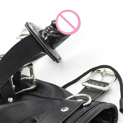 Exotic Accessory Costumes Apparel PU Leather Head Harness Dildo Gag Hood Mask Bdsm Bondage Cosplay Pet Play Headgear Penis Gags