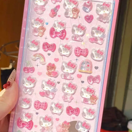 Sanrio Anime Hello Kitty Hangyodon 3D Hollow Relief Transparent Jelly Sticker Crystal Decorative Stickers DIY Accessories@